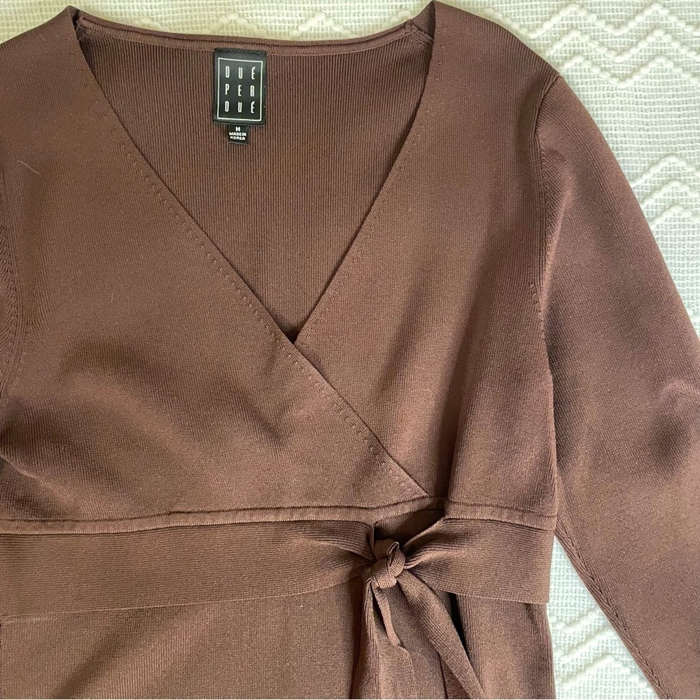 Women’s Wrap Sweater V-Neck Brown - Picture 4 of 6